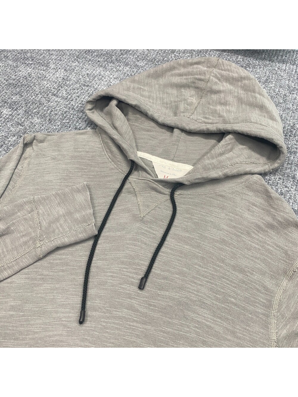 Rag & Bone Pullover Hoodie Mens Medium Gray Kangaroo Pocket Drawstrings Handmade